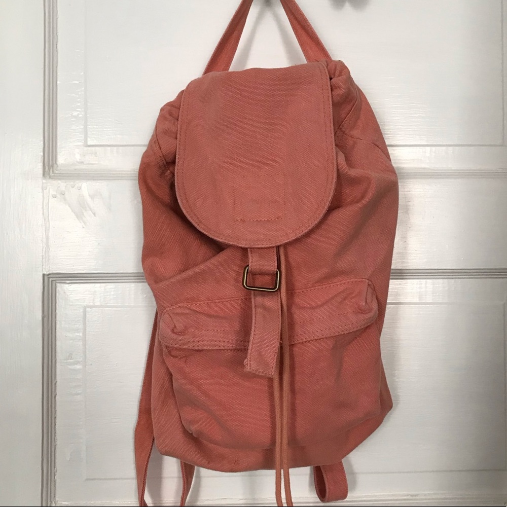 Coral Canvas Drawstring Backpack by Baggu